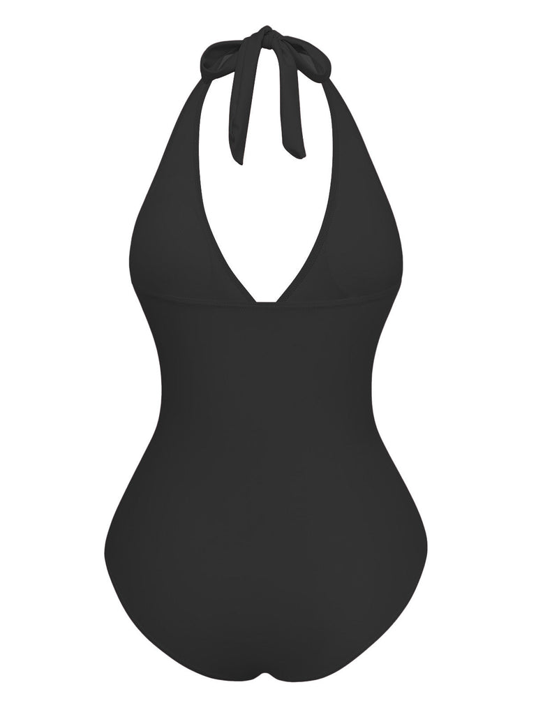 2PCS 1940er Tiefer V Halter Seestern Einteiliger Badeanzug & Cover-Up