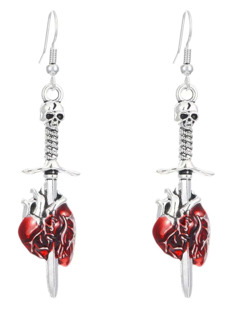 Vintage Halloween Schädel Schwert Herz Ohrringe