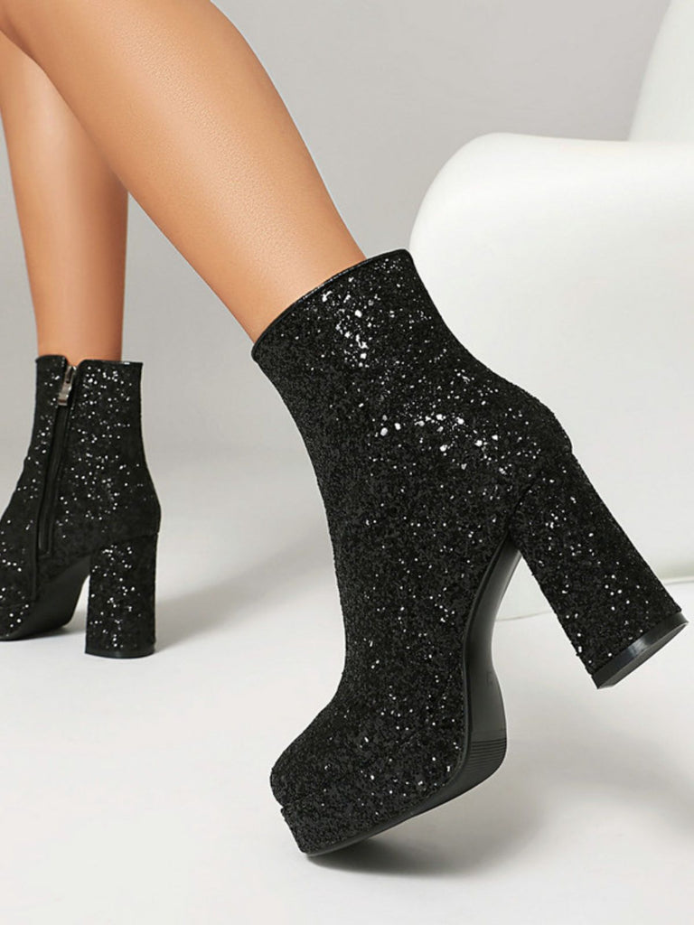 Gold Funkeln Platform Klobigem Absatz Stiefeletten
