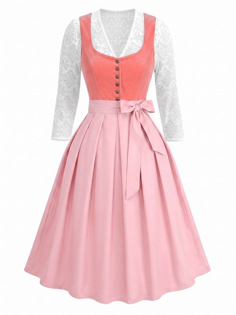 Rosa 50er Kleid mit Schürze und Herzausschnitt