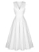 Weiß 1950er Solide Ärmellos V-Ausschnitt Knopf Kleid
