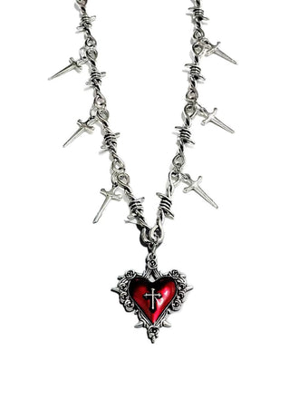 Vintage Weinrot Herz Kreuz Halskette