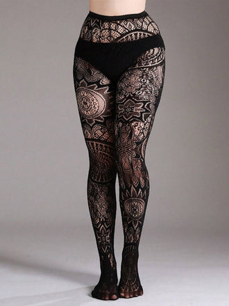 Halloween Gothic Spitze Blumen Muster Transparente Strumpfhosen