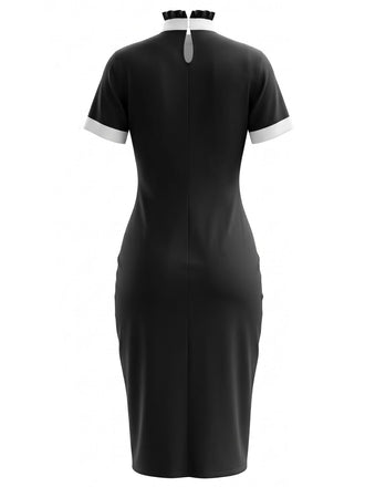 Schwarzes 80er Gothic Nonnenkleid mit Schleier und Strümpfen
