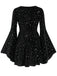 [Übergröße] Schwarz 1960er Stern V-Ausschnitt Samt Kleid