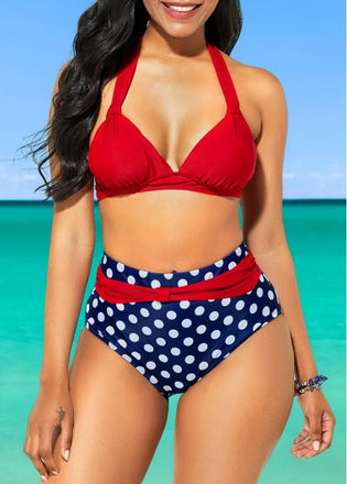 1950er Polka Punkt Plissiert Halter Bikini Set