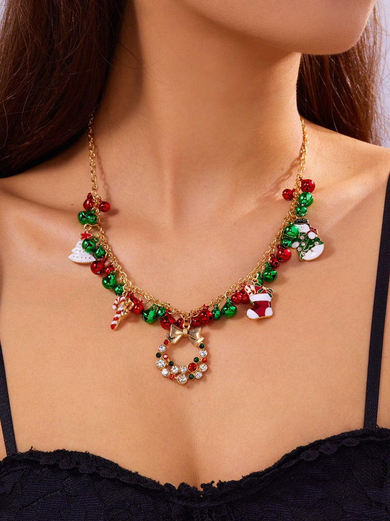 Weihnachtsglocken Zuckerstangenkranz Anhänger Halskette