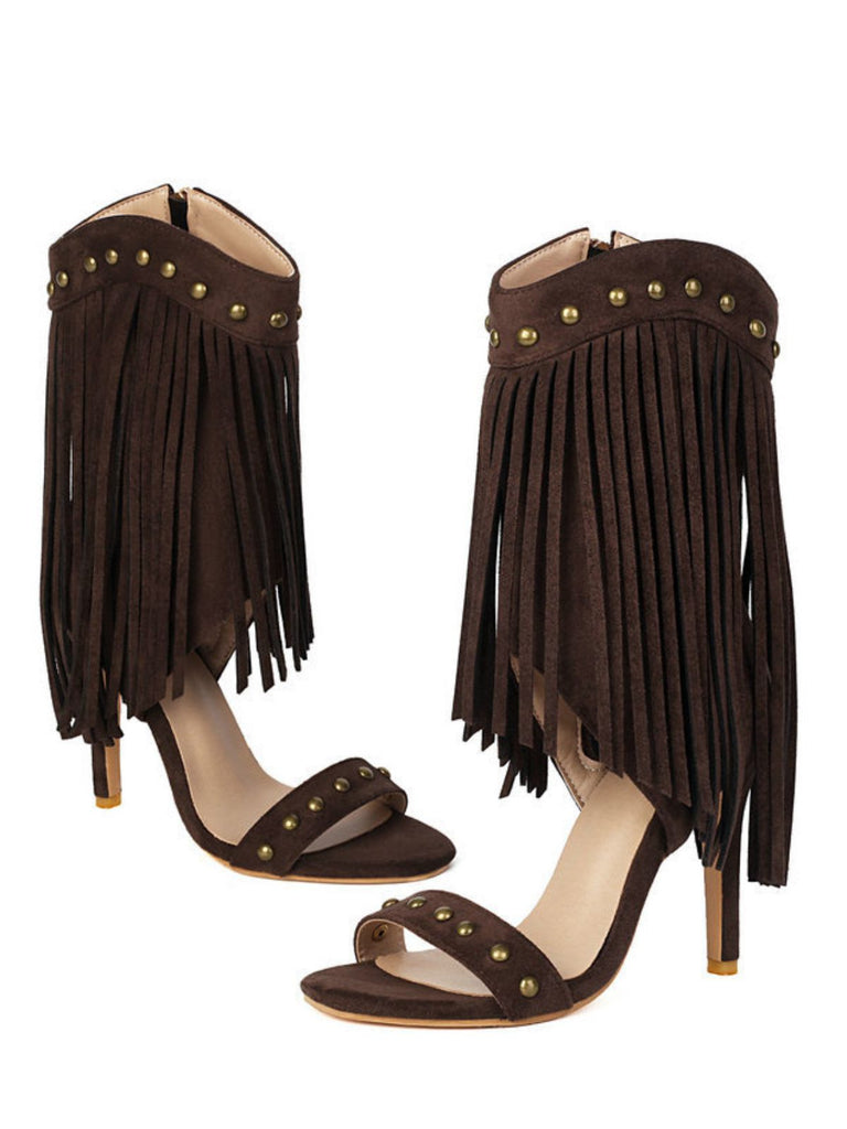 Vintage Quaste Stiletto-Stiefel mit Nieten