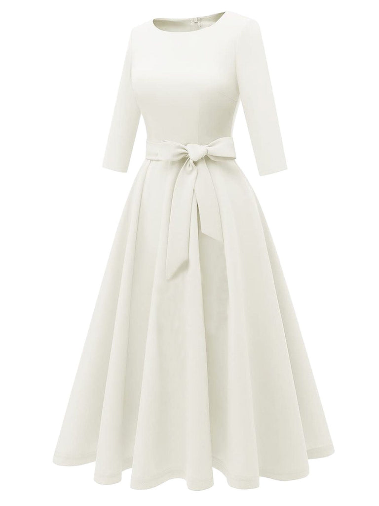 1940er Solide Passform Bogen 3/4 Ärmel Swing Kleid