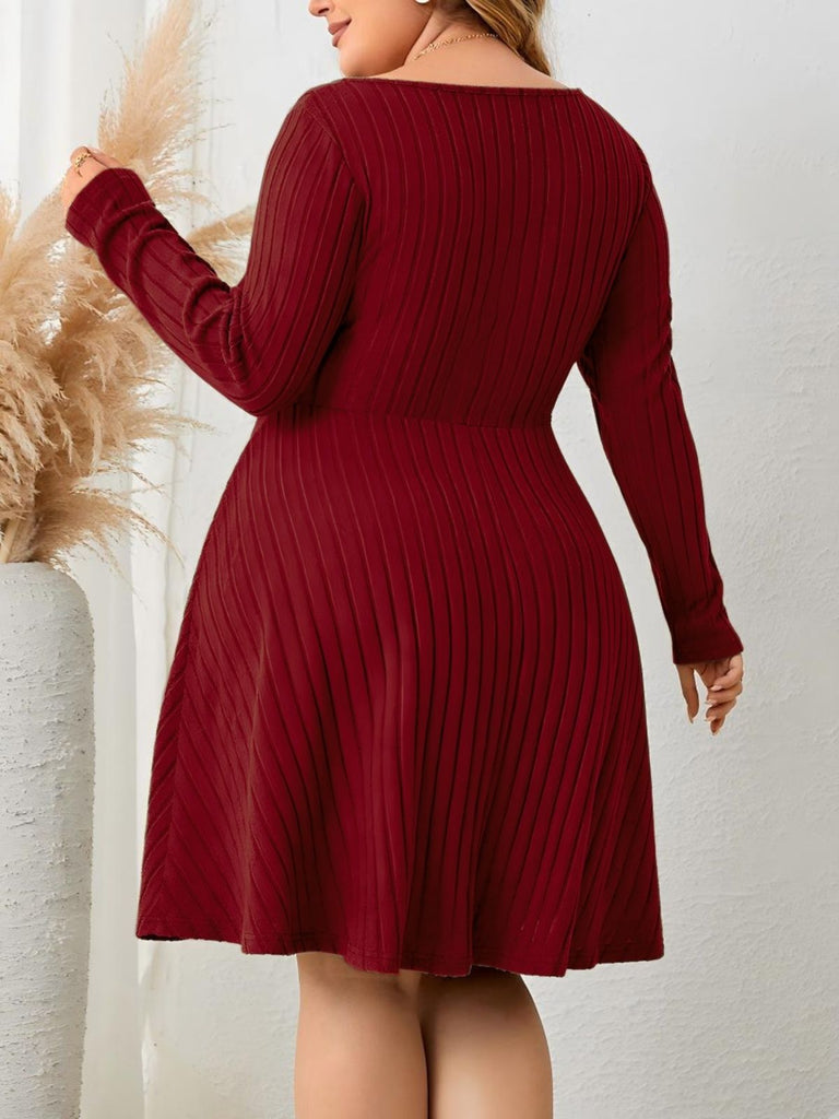 [Übergröße] Weinrot 1940er Solide Flanell Langarm Kleid