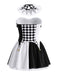 Schwarz-weißes 80er Harlekin-Korsettkleid