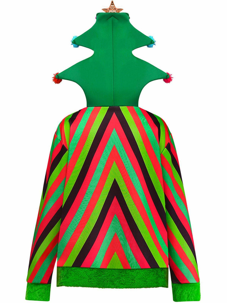 1970er Bunt Weihnachtsbaum 3D Verziert Hoodie Pullover