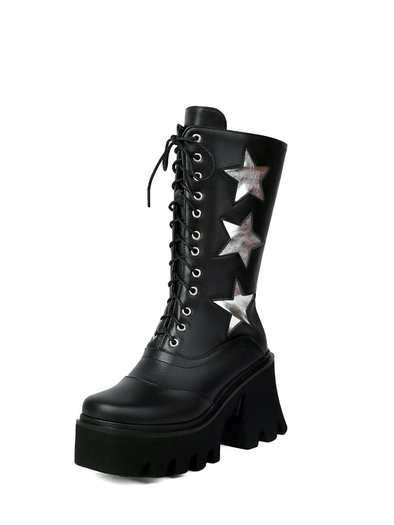 Vintage Steampunk Sternendruck Plattform Halbhohe Stiefel
