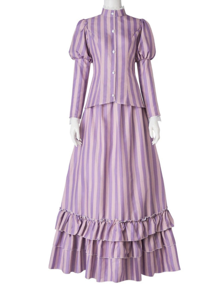 Lavendel 1930er Corpse Bride Rüschen Streifen Kostümset