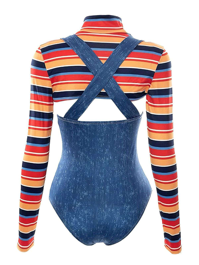 1970er Halloween Streifen Kostüm Bodysuit