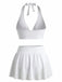 Weiß 1930er Lilien Blumen Halter Wickel Netz Rock Bikini Set