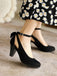 Vintage Bogen Klobige Wildleder Hohem Absatz Schuhe