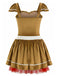 Khaki 1970er Lebkuchen Samt Kleid & Mini Rock