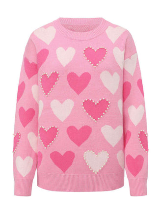 Rosa 1950er Valentinstag Herz Perle Pullover