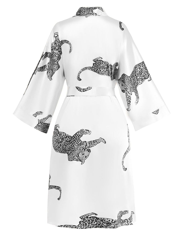 1950er Leopard Druck Satin Morgenmantel mit Gürtel