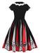 Schwarz 1950er Totenkopf Eule Patchwork Kleid