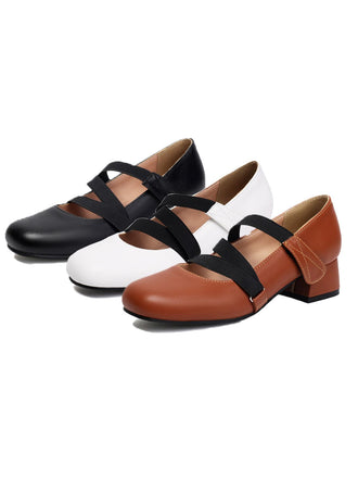 Ballett-Inspiriert Bungee Leder Klobigem Absatz Schuhe