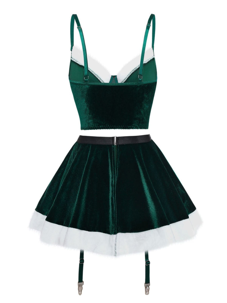 Grün 2PCS 1970 Weihnachten Samt Top & Rock Set