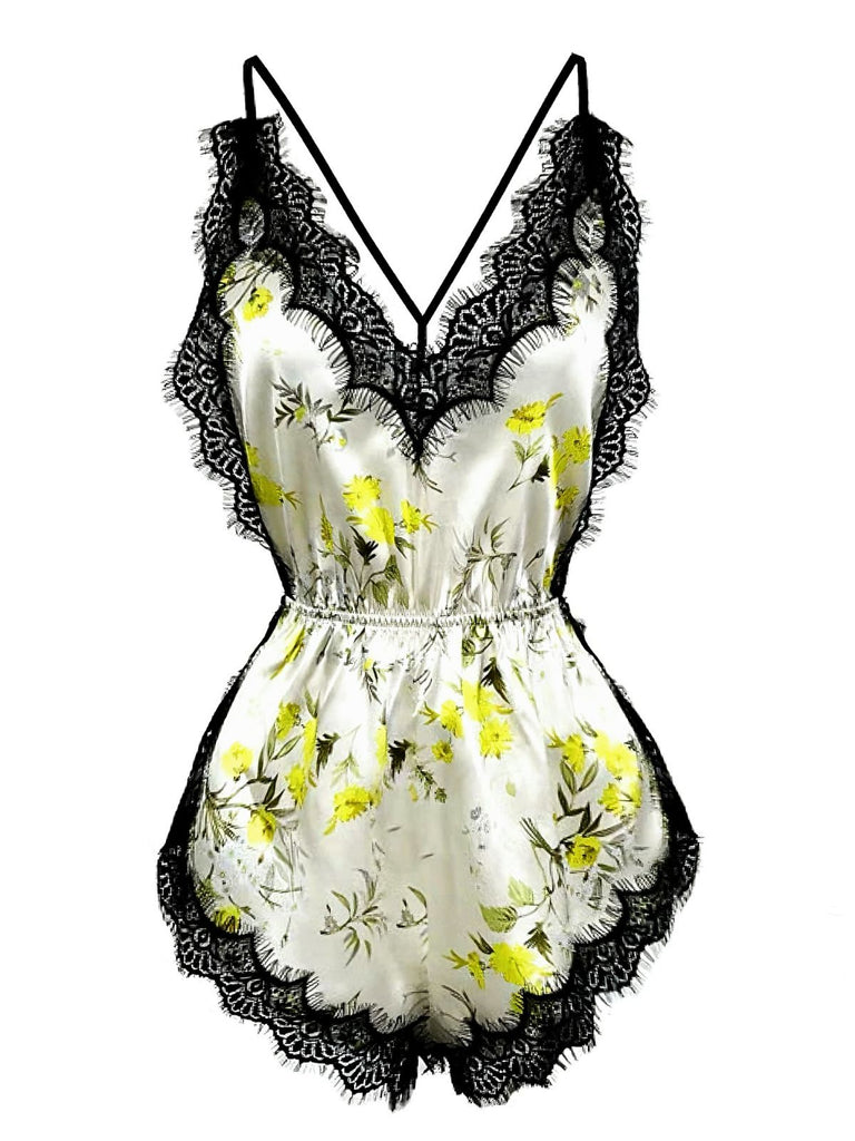 1950er Slip Blumen Spitze Rückenfrei Nachtwäsche