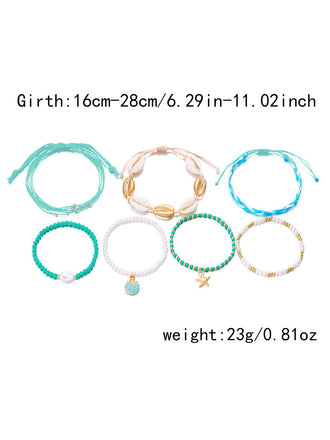 7PCS Blau Muschel Perlen Geflochten Mehrlagig Armband-Set