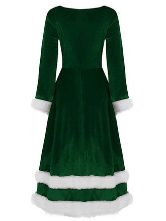 Grün 1940er Weihnachtsmann Faux Fur Trim Samt Kleid