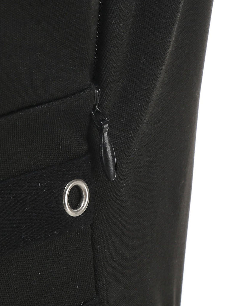 Schwarz 1950er Sonnengesicht Ärmellos A-linie Kleid