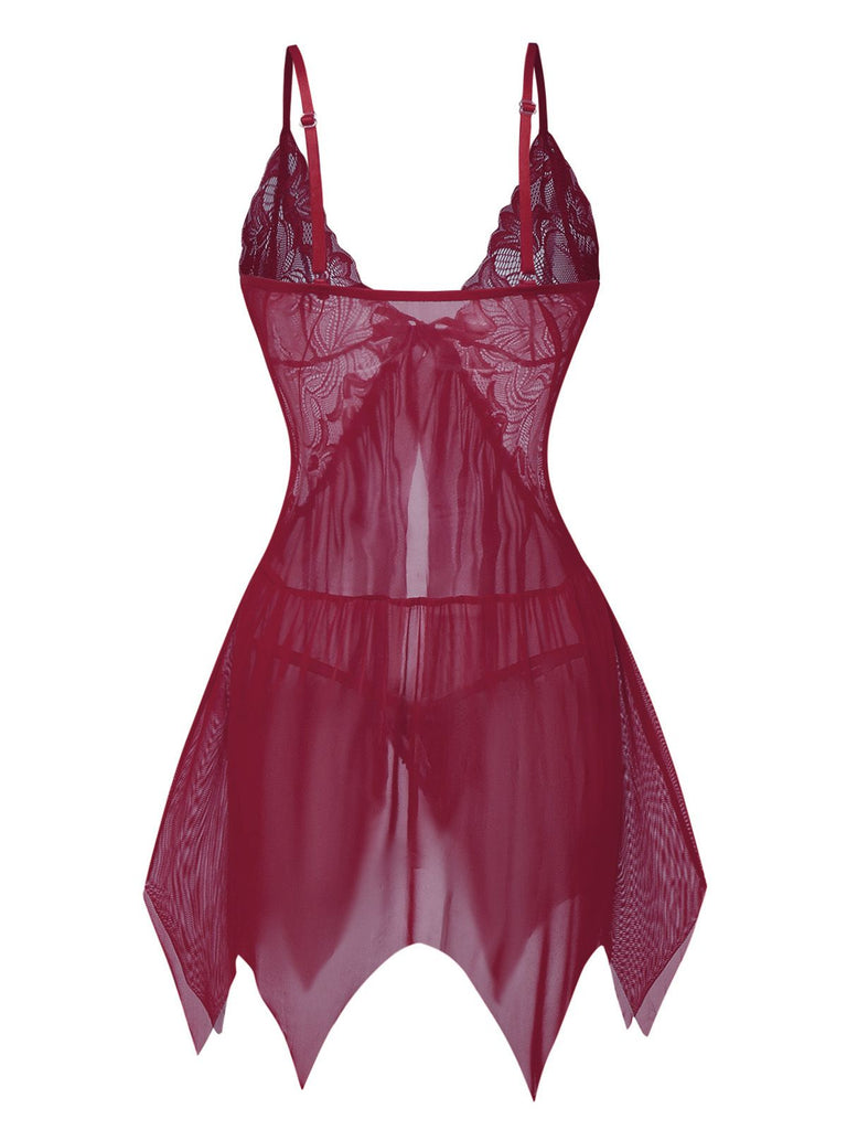 1980er Spitze Satin Band Babydoll Dessous Set