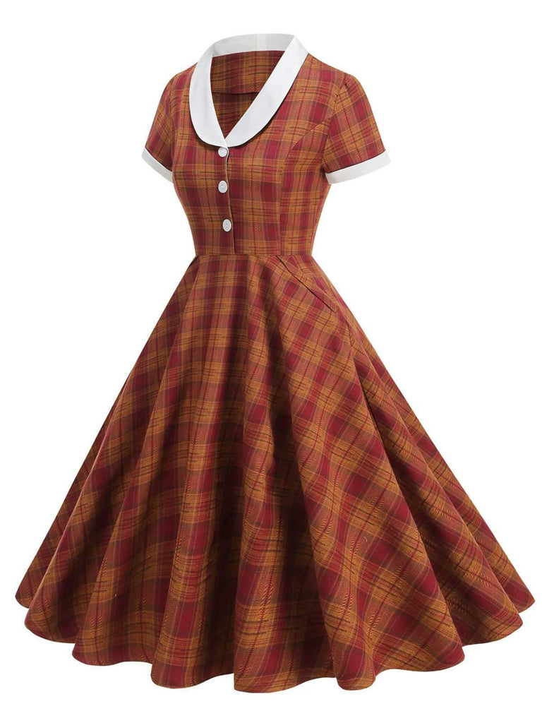 1950er Peter Pan Kragen Plaid Swing Kleid