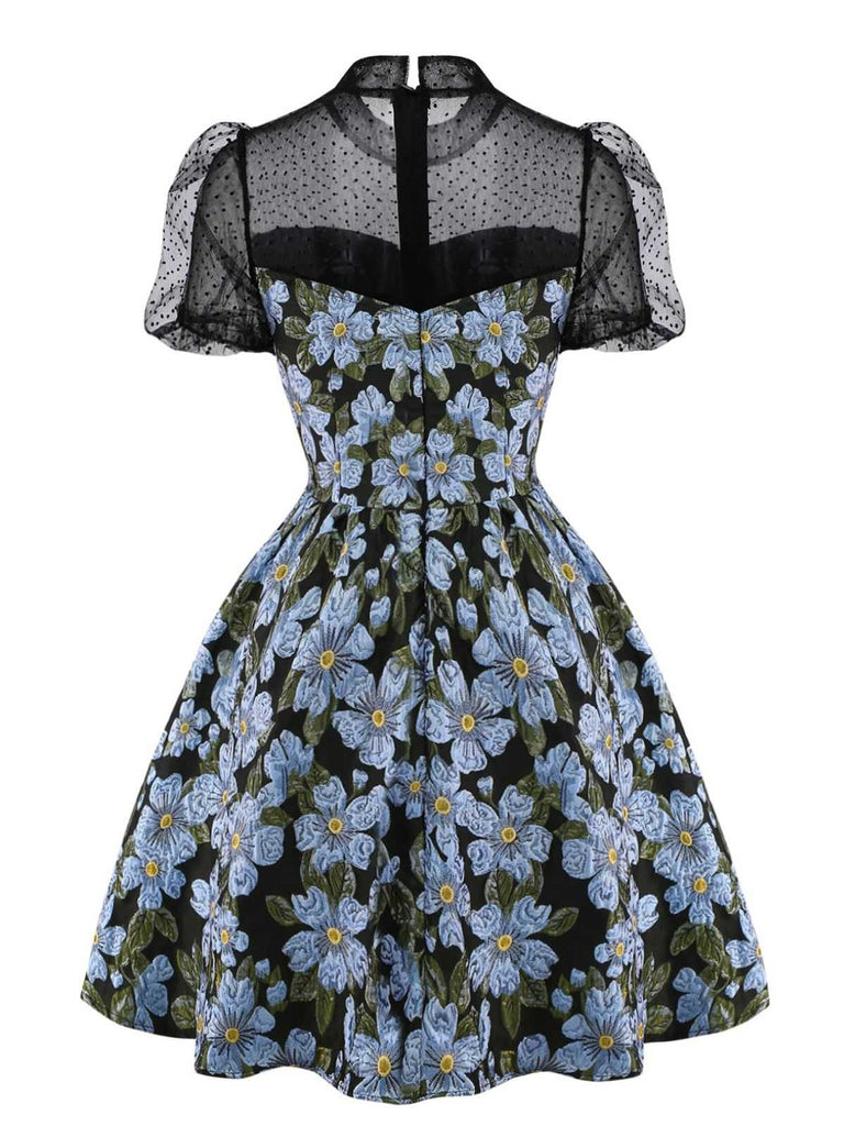 1970er Gänseblümchen Polka Dot Netz Kleid