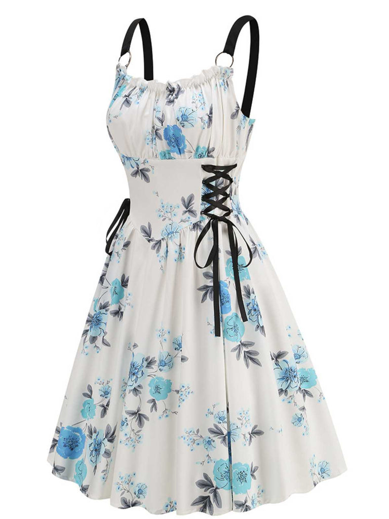 [Vorverkauf] 1950er Träger Blumen Schmetterlinge Schnürung Korsett Kleid