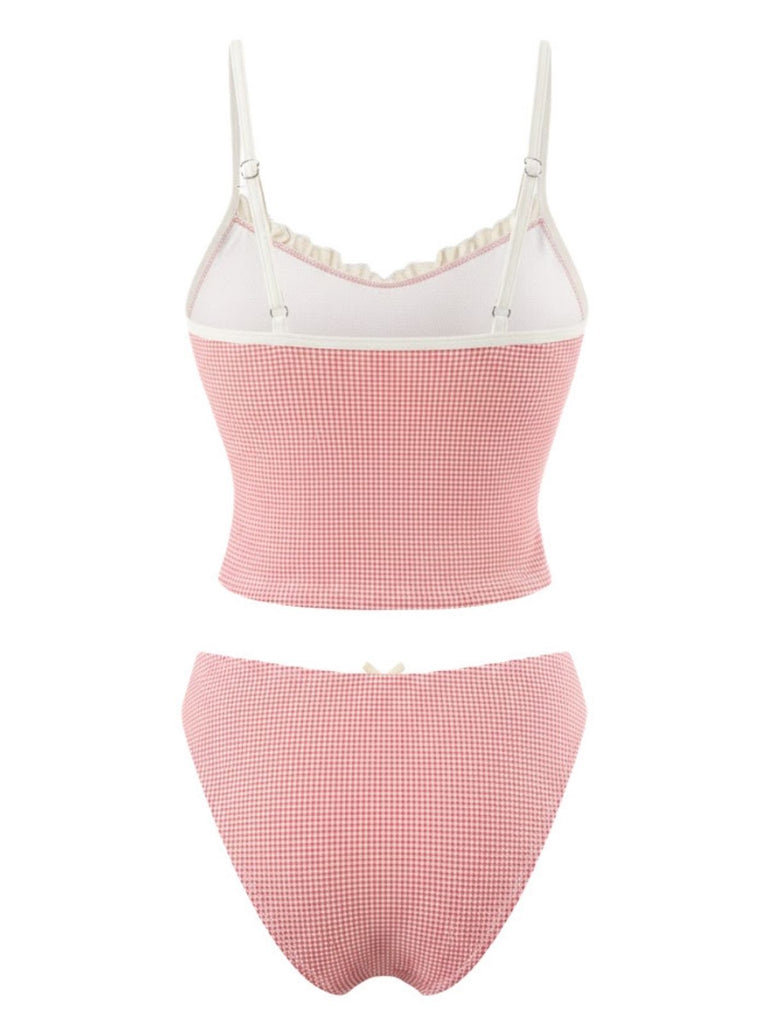 1950er Kariert Spitze Besatz Tankini Set