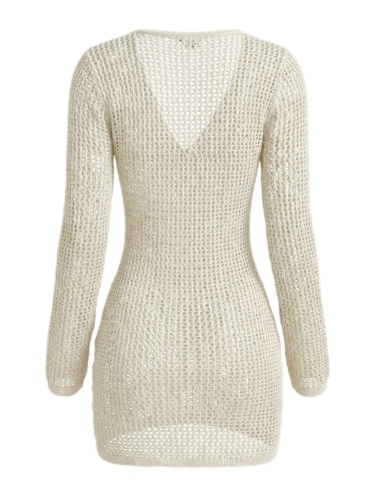 1980er Häkeln Stricken Cutout Ring Langarm Cover-Up