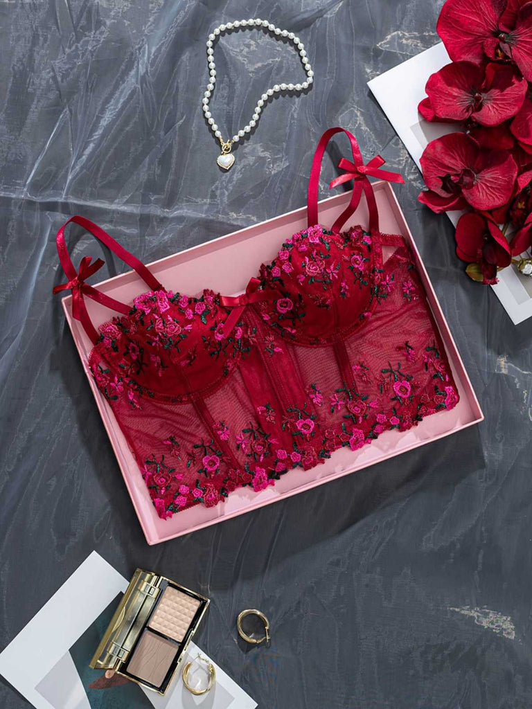 1960er Blumen Bestickt Bogen Dessous mit Bügel