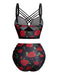 Schwarz 1980er Träger Roses Gothic Bikini Set