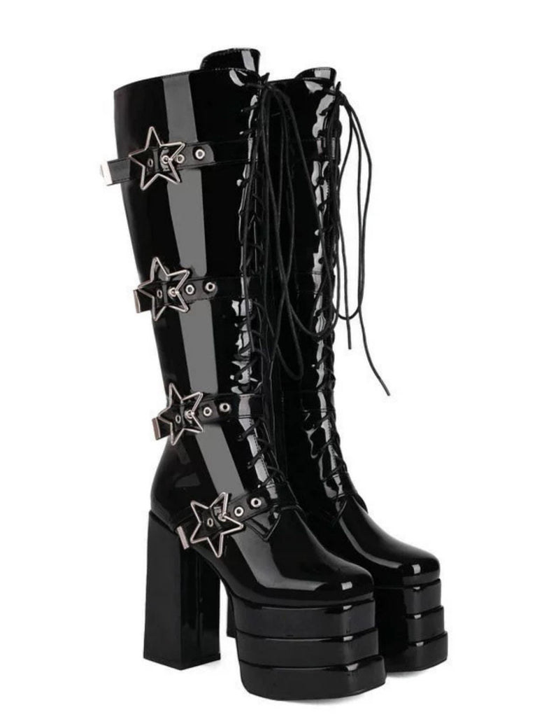 Schwarz Stern Taste Gothic Platform High Heels Stiefel