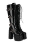 Glänzend schwarze Stern Taste Gothic Platform High Heels Stiefel