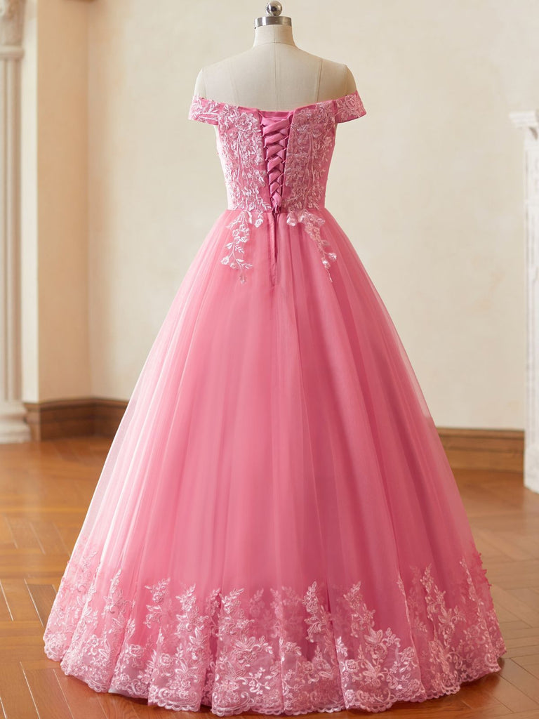 Rosa 1930er Glinda Wicked Schulterfrei Spitze Netz Ball Kleid