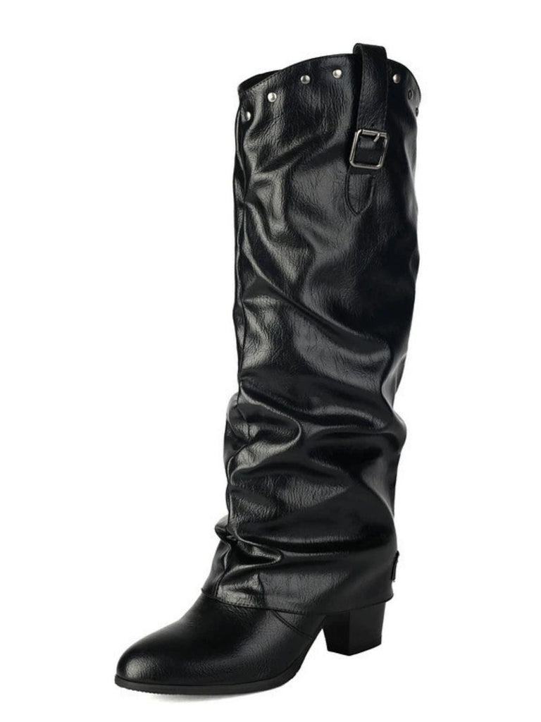 Vintage Genietet Schnalle Wadenmitte Stiefel