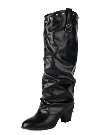 Vintage Genietet Schnalle Wadenmitte Stiefel