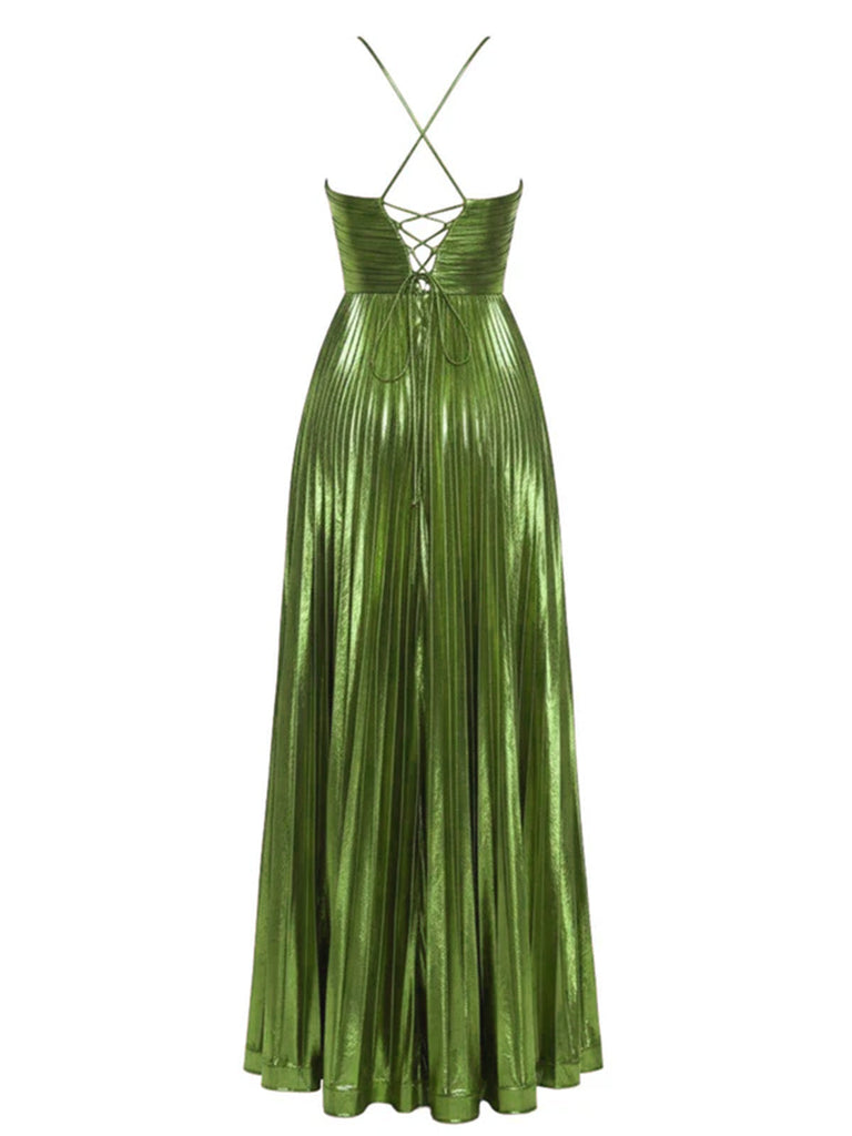1930er Metallisch Kreuzen Halter Falten Kleid