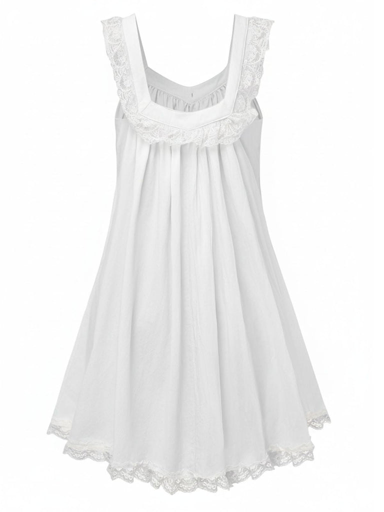 [Vorverkauf] 1960er Solide Bogen Rückenfrei Spitze Babydoll Kleid