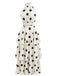 Beigefarbenes, ärmelloses Neckholder-Rock-Set im Stil der 1950er Jahre mit Blumenmuster und Polka-Dots – Vintage-Rock, Retro-Stil
