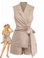 2PCS Beige 1960er Uni Anzug Weste & Shorts Set