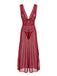 2PCS Dunkelrot 1980er Spitze Farbblock Strick Nachthemd