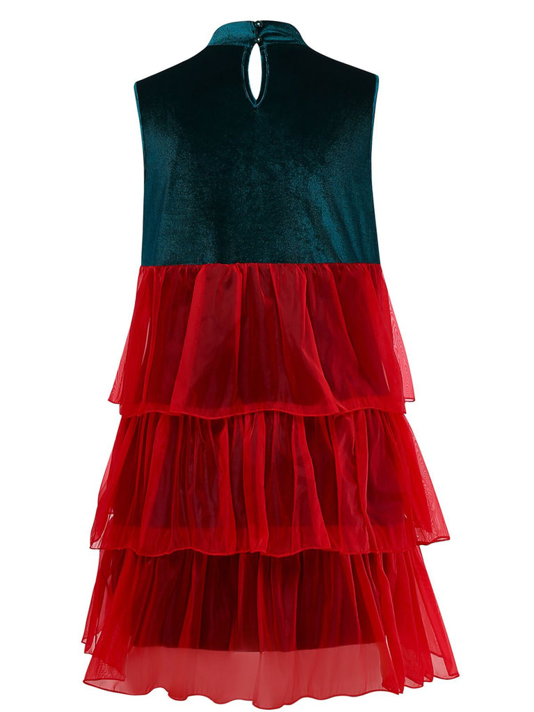 Grün 1960er Netz Bogen Weihnachten Baum Kleid